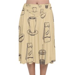 Coffee-56 Velvet Flared Midi Skirt