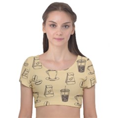 Coffee-56 Velvet Short Sleeve Crop Top  by nateshop