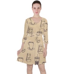 Coffee-56 Quarter Sleeve Ruffle Waist Dress