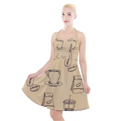 Coffee-56 Halter Party Swing Dress 