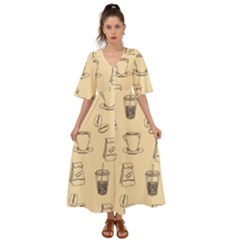 Coffee-56 Kimono Sleeve Boho Dress