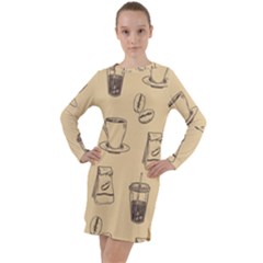 Coffee-56 Long Sleeve Hoodie Dress