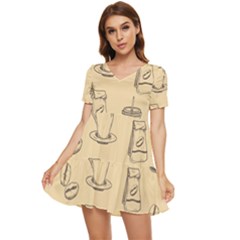 Coffee-56 Tiered Short Sleeve Babydoll Dress by nateshop