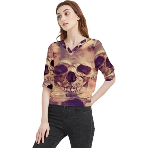 Day-of-the-dead Quarter Sleeve Blouse by nateshop