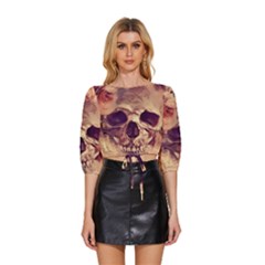 Day-of-the-dead Mid Sleeve Drawstring Hem Top by nateshop