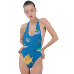 Fish-73 Backless Halter One Piece Swimsuit by nateshop