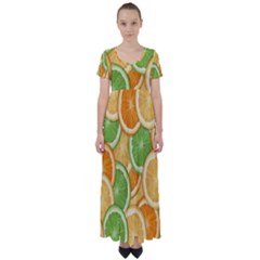 Fruits-orange High Waist Short Sleeve Maxi Dress