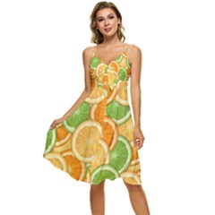 Fruits-orange Sleeveless Tie Front Chiffon Dress