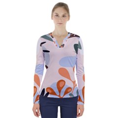 Palm V-neck Long Sleeve Top by nateshop