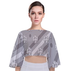 Strip-gray Tie Back Butterfly Sleeve Chiffon Top by nateshop