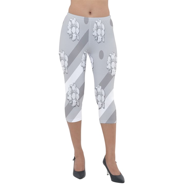 Strip-gray Lightweight Velour Capri Leggings 