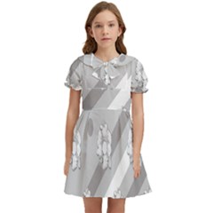 Strip-gray Kids  Bow Tie Puff Sleeve Dress by nateshop