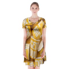 Yellow-cups Short Sleeve V-neck Flare Dress by nateshop