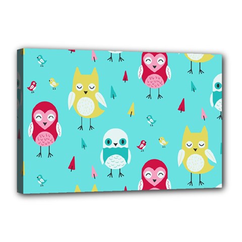 Owls Owl Bird Cute Animal Art Vector  Pattern Colorful Canvas 18  X 12  (stretched) by Salman4z