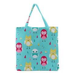 Owls Owl Bird Cute Animal Art Vector  Pattern Colorful Grocery Tote Bag