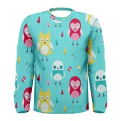 Owls Owl Bird Cute Animal Art Vector  Pattern Colorful Men s Long Sleeve Tee