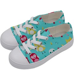 Owls Owl Bird Cute Animal Art Vector  Pattern Colorful Kids  Low Top Canvas Sneakers by Salman4z