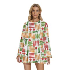 Vegetables Round Neck Long Sleeve Bohemian Style Chiffon Mini Dress by SychEva