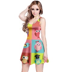 Owls Pattern Abstract Art Vector Cartoon Reversible Sleeveless Dress