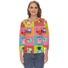 Owls Pattern Abstract Art Vector Cartoon Cut Out Wide Sleeve Top