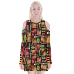 Vegetable Velvet Long Sleeve Shoulder Cutout Dress by SychEva