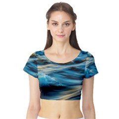 Waves Wave Water Blue Sea Ocean Abstract Short Sleeve Crop Top