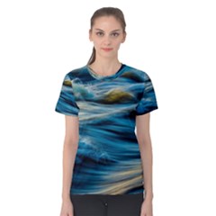 Waves Wave Water Blue Sea Ocean Abstract Women s Cotton Tee