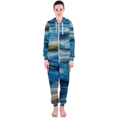 Waves Wave Water Blue Sea Ocean Abstract Hooded Jumpsuit (ladies)