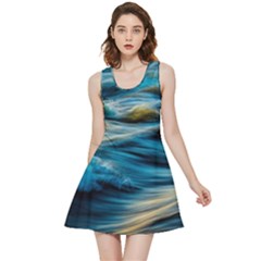 Waves Wave Water Blue Sea Ocean Abstract Inside Out Reversible Sleeveless Dress by Salman4z