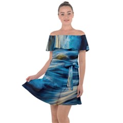 Waves Wave Water Blue Sea Ocean Abstract Off Shoulder Velour Dress