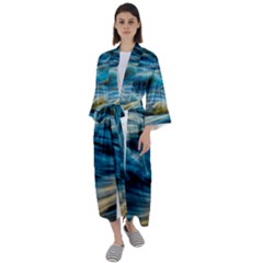 Waves Wave Water Blue Sea Ocean Abstract Maxi Satin Kimono