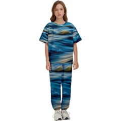 Waves Wave Water Blue Sea Ocean Abstract Kids  Tee And Pants Sports Set by Salman4z