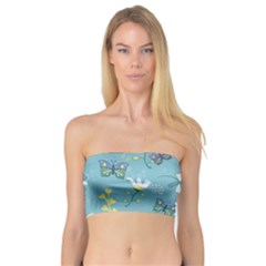 Butterflies Flowers Blue Background Spring Pattern Bandeau Top by Ravend