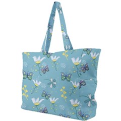 Butterflies Flowers Blue Background Spring Pattern Simple Shoulder Bag by Ravend