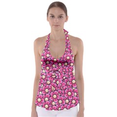 Pattern Scrapbooking Flowers Bloom Decorative Babydoll Tankini Top