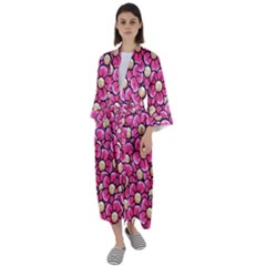 Pattern Scrapbooking Flowers Bloom Decorative Maxi Satin Kimono