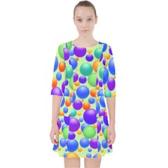 Background Pattern Design Colorful Bubbles Quarter Sleeve Pocket Dress