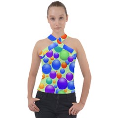 Background Pattern Design Colorful Bubbles Cross Neck Velour Top