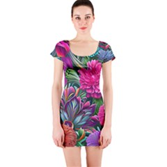 Flowers Nature Spring Blossom Flora Petals Art Short Sleeve Bodycon Dress