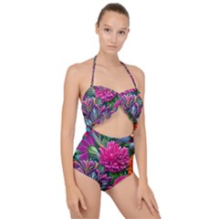 Flowers Nature Spring Blossom Flora Petals Art Scallop Top Cut Out Swimsuit by Ravend
