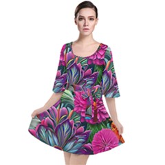 Flowers Nature Spring Blossom Flora Petals Art Velour Kimono Dress by Ravend