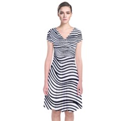 Black And White Cartoon Coloring Short Sleeve Front Wrap Dress