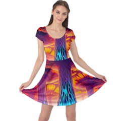 Sci-fi Fantasy Art Painting Colorful Pattern Cap Sleeve Dress