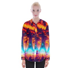 Sci-fi Fantasy Art Painting Colorful Pattern Womens Long Sleeve Shirt