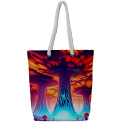 Sci-fi Fantasy Art Painting Colorful Pattern Full Print Rope Handle Tote (small)