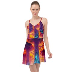 Sci-fi Fantasy Art Painting Colorful Pattern Summer Time Chiffon Dress