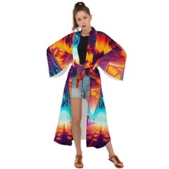 Sci-fi Fantasy Art Painting Colorful Pattern Maxi Kimono