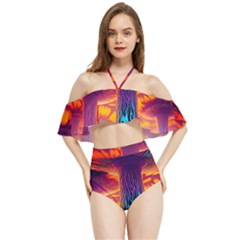 Sci-fi Fantasy Art Painting Colorful Pattern Halter Flowy Bikini Set  by Ravend