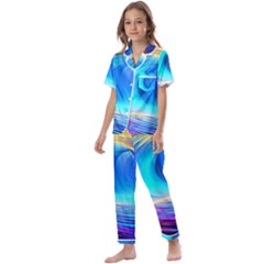 Art Fantasy Painting Colorful Pattern Design Kids  Satin Short Sleeve Pajamas Set