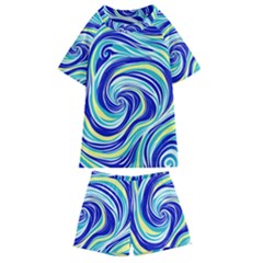 Pattern Design Swirl Watercolor Art Kids  Swim Tee And Shorts Set